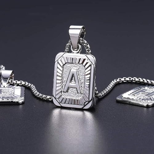 Vista 5 de Collar con colgante de letra inicial para hombre y mujer, chapado en oro blanco, cadena de acero inoxidable A-Z, 22 pulgadas de Trendsmax