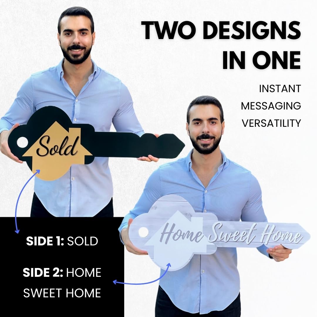 Labend Home Cartel grande de 76 cm en forma de llave, accesorio para fotos de bienes raíces de doble cara, regalo de cierre para agentes inmobiliarios y nuevos propietarios, plástico corrugado