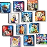 12Pcs Glass Strong Magnetic Refrigerator Magnet - Square Glass Fridge Decoration with a Powerful...