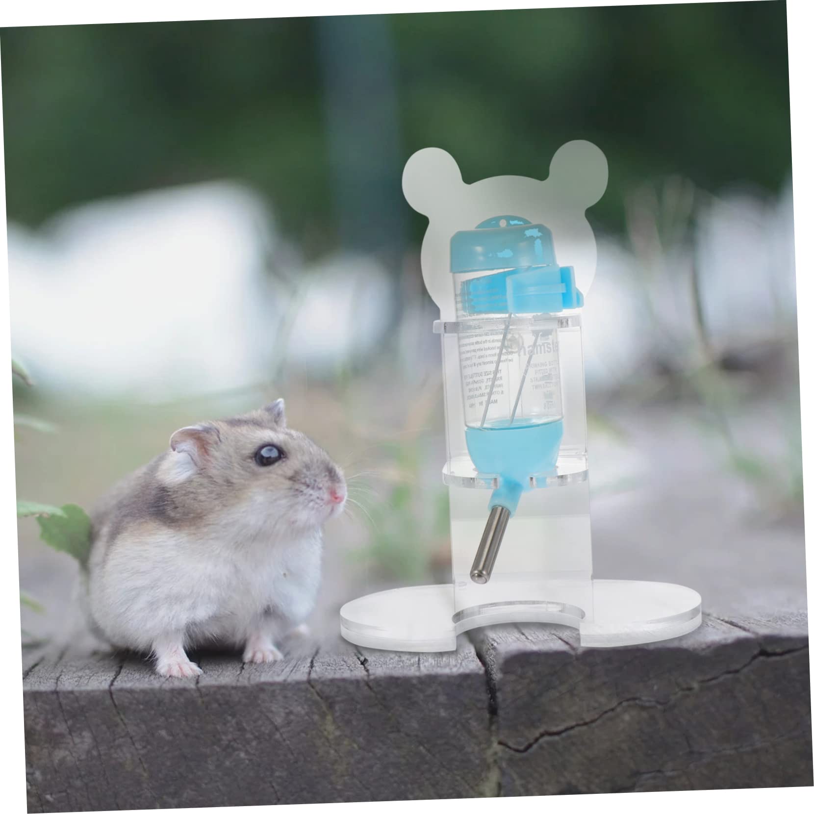 GRIRIW Sturdy Hamster Drinking Fountain 2-Piece Acrylic Bottle Rack Leak- Feeder Holder