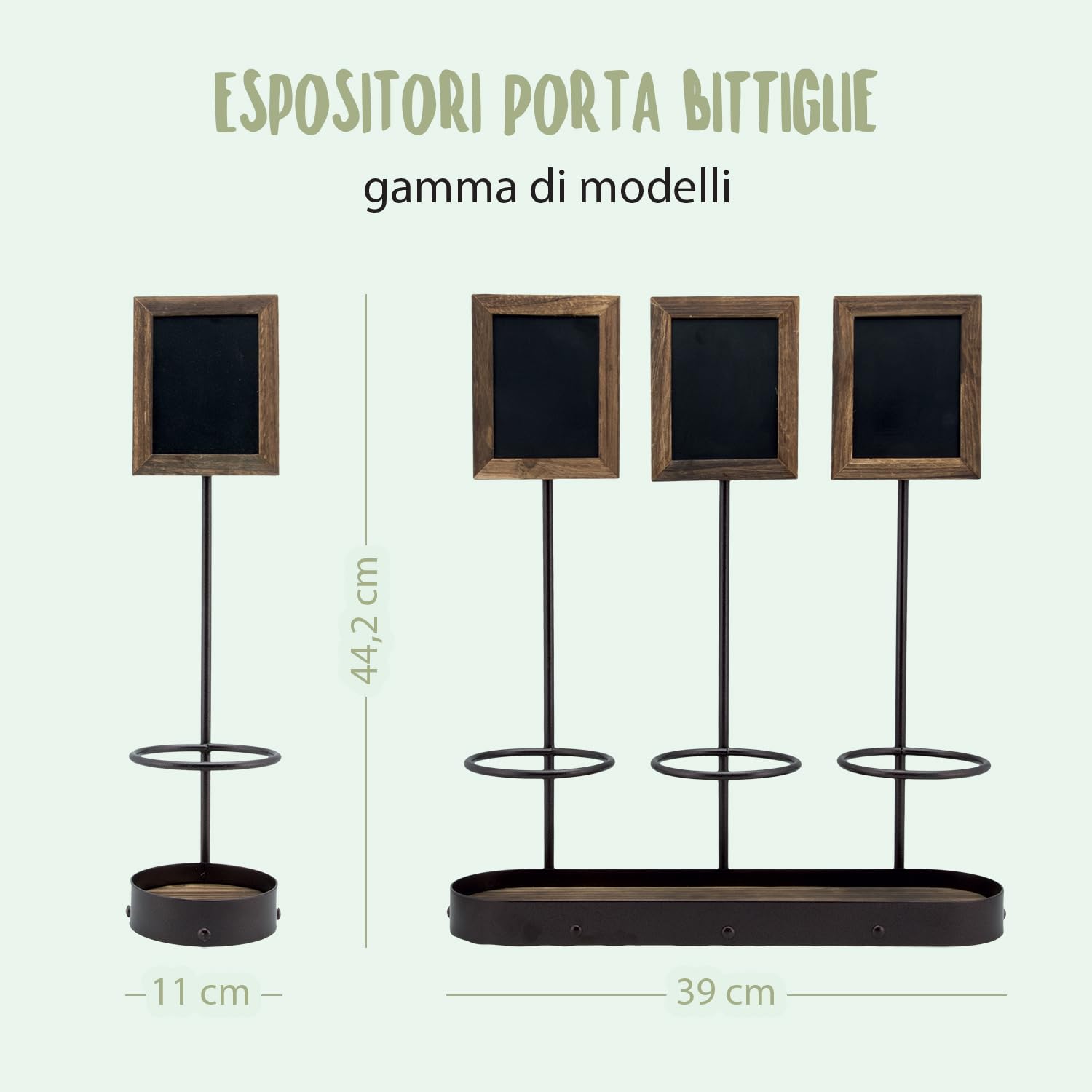 SECURIT - Espositore Porta Bottiglie Con Lavagnette - Per Caffè, Ristoranti, Bar, Negozi - Per 3 Bottiglie - 44,2x39x11,3cm