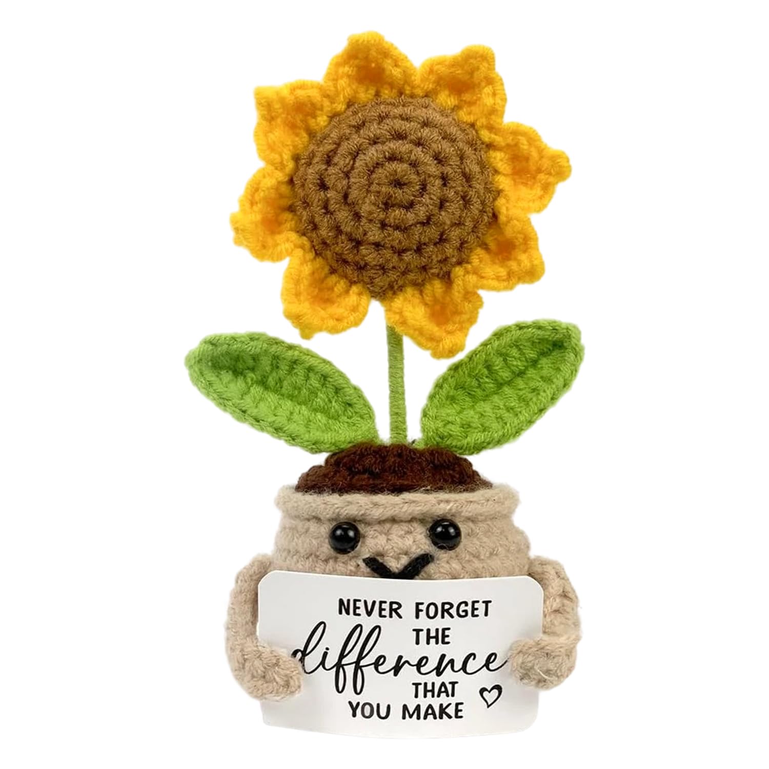 Brewlix Emotional Support Plant, Positive Crochet Sunflower with Encouragement Card, Funny Emotional Support Gift Crochet Plants for Home Office Party Decoration
