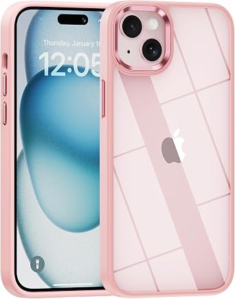 for iPhone 13 Mini case/iPhone 12 Mini case,Crystal Clear Hard PC Back +Soft TPU Frame Shockproof Military-Drop Protection,Classic Hybrid Case foriPhone 13 Mini/12 Mini-5.4",Light Pink