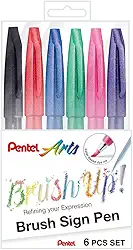 Pentel Kit Caneta Pincel Brush Sign Pen 06 Cores Tradicionais KITBRUSH-6T