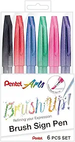 Pentel Caneta Pincel Brush Sign Pen Kit 6 Cores KITBRUSH-6T