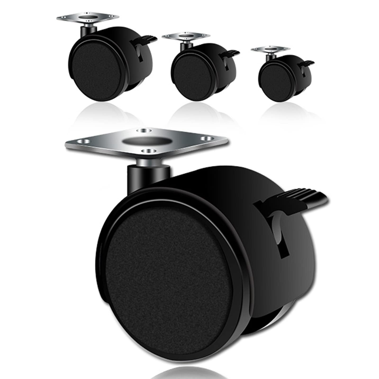 ZGUOUZANTYE 1.5 Inch Nylon Swivel Castor Wheels Furniture Replacement Caster with Brake Floor Protecting 4 Pack(1IN)