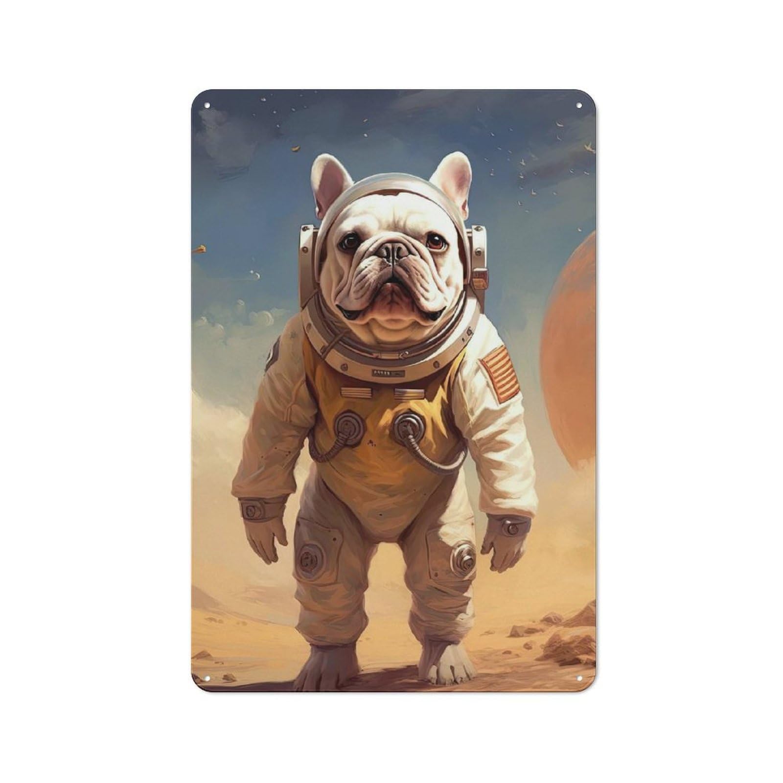 Junmoney Style Tin Sign 30X20cm With Cream French Bulldog Mars For Living Room Wall, Rustic Decor, For Living Room Decor Lovers