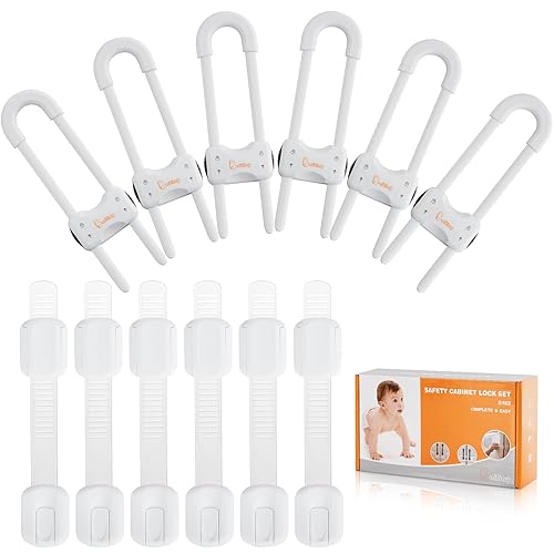 Cerraduras para gabinetes de prueba de bebés paquete de 12 cerraduras de puerta corredera y cerradura de refrigerador para seguridad de bebés súper
