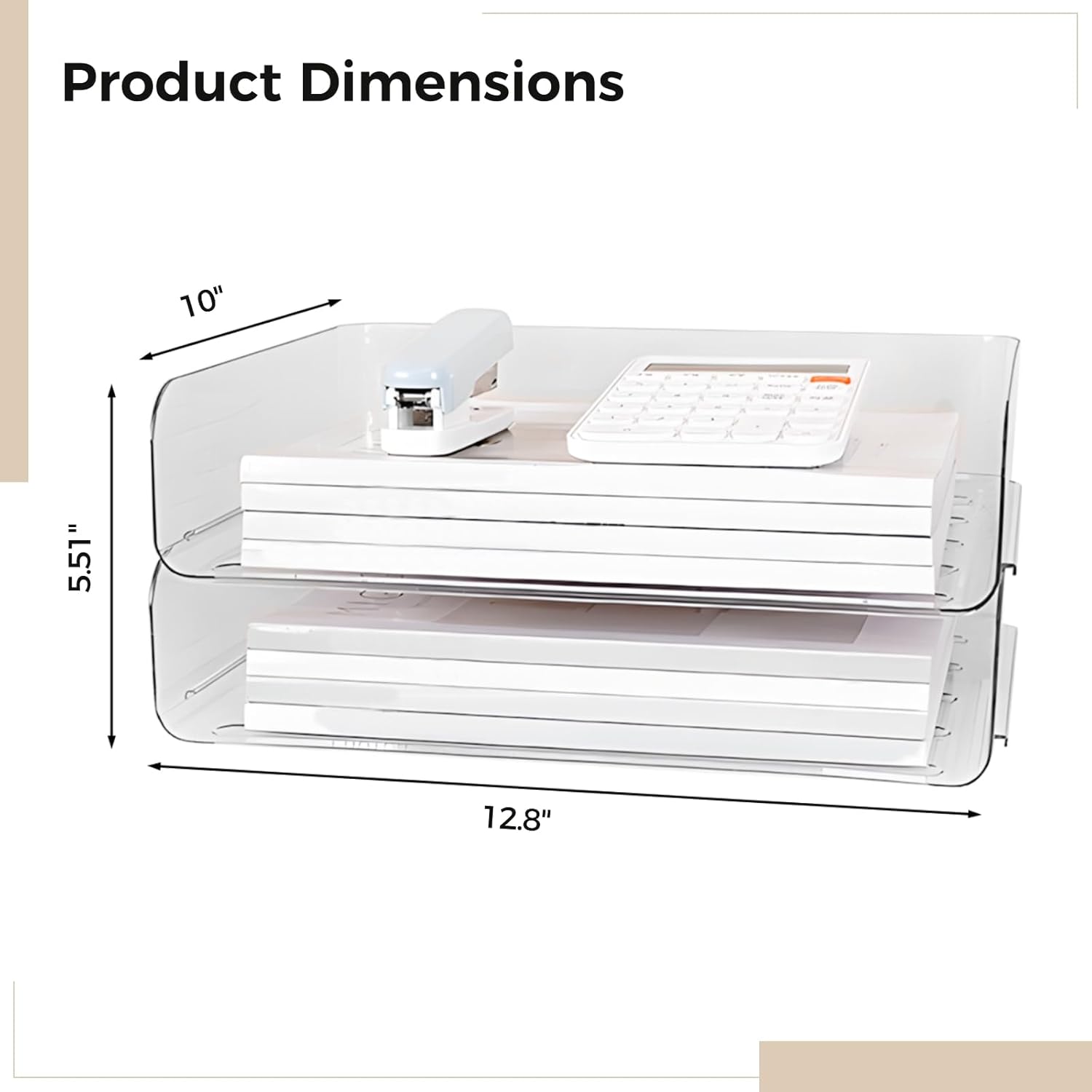雑誌棚の仕切り、 積み重ね可能なアクリル製2段ペーパートレイオーガナイザー デスクトップ用 クリア 12.8x10.04x5.51イ
