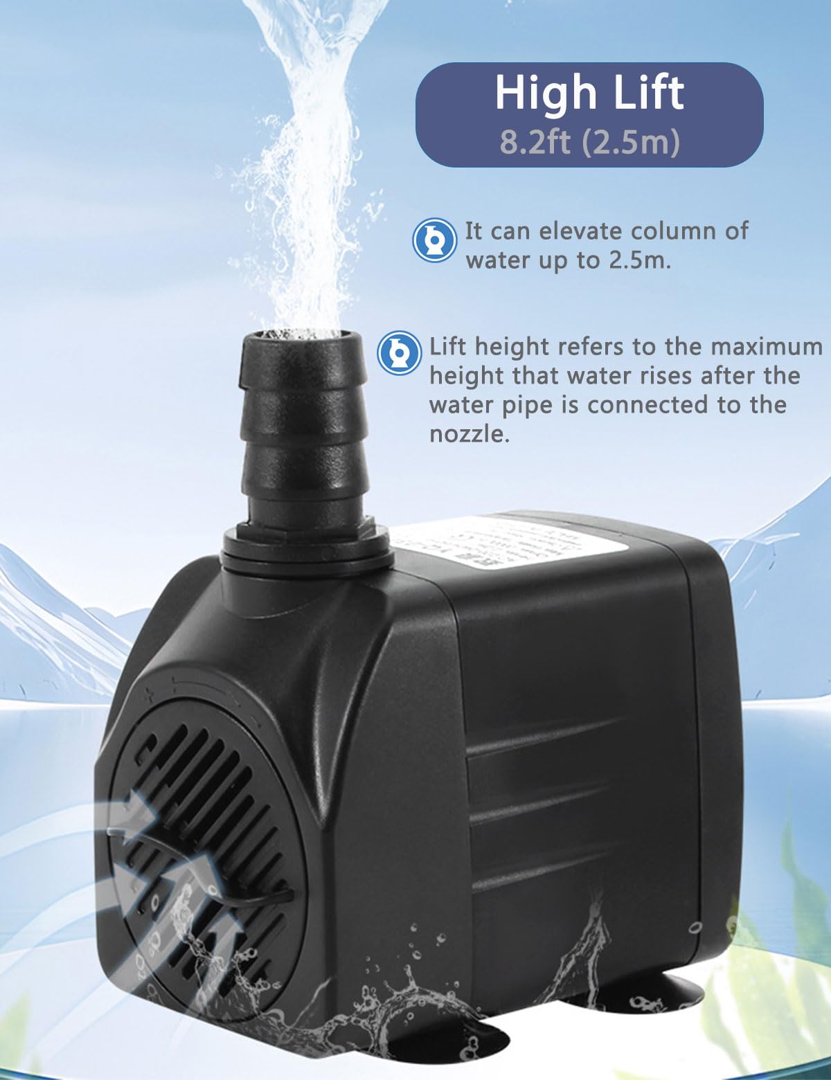 KINGYEENUO Aquarium Pump, Water Pump, Pond Pump, Submersible Pump 25W, 400GPH(1500L/H), 3 Nozzles, with 8.2ft High Lift - Image 2