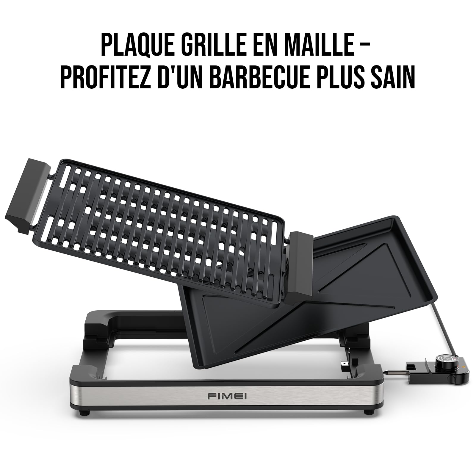 FIMEI Barbecue électrique Grill de table 1800W, Gril sans Fumée Revêtement Anti-Adhésif, Plancha Thermostat Réglable, Plaque et Bac lave-Vaisselle, pour Intérieur/Extérieur