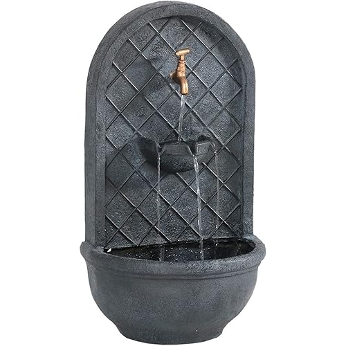 Sunnydaze Messina Outdoor Wall Water Fountain - Waterfall Wall Mounted Fountain & Backyard Water Feature with Electric Submersible Pump - Lead Finish - 26 Inch