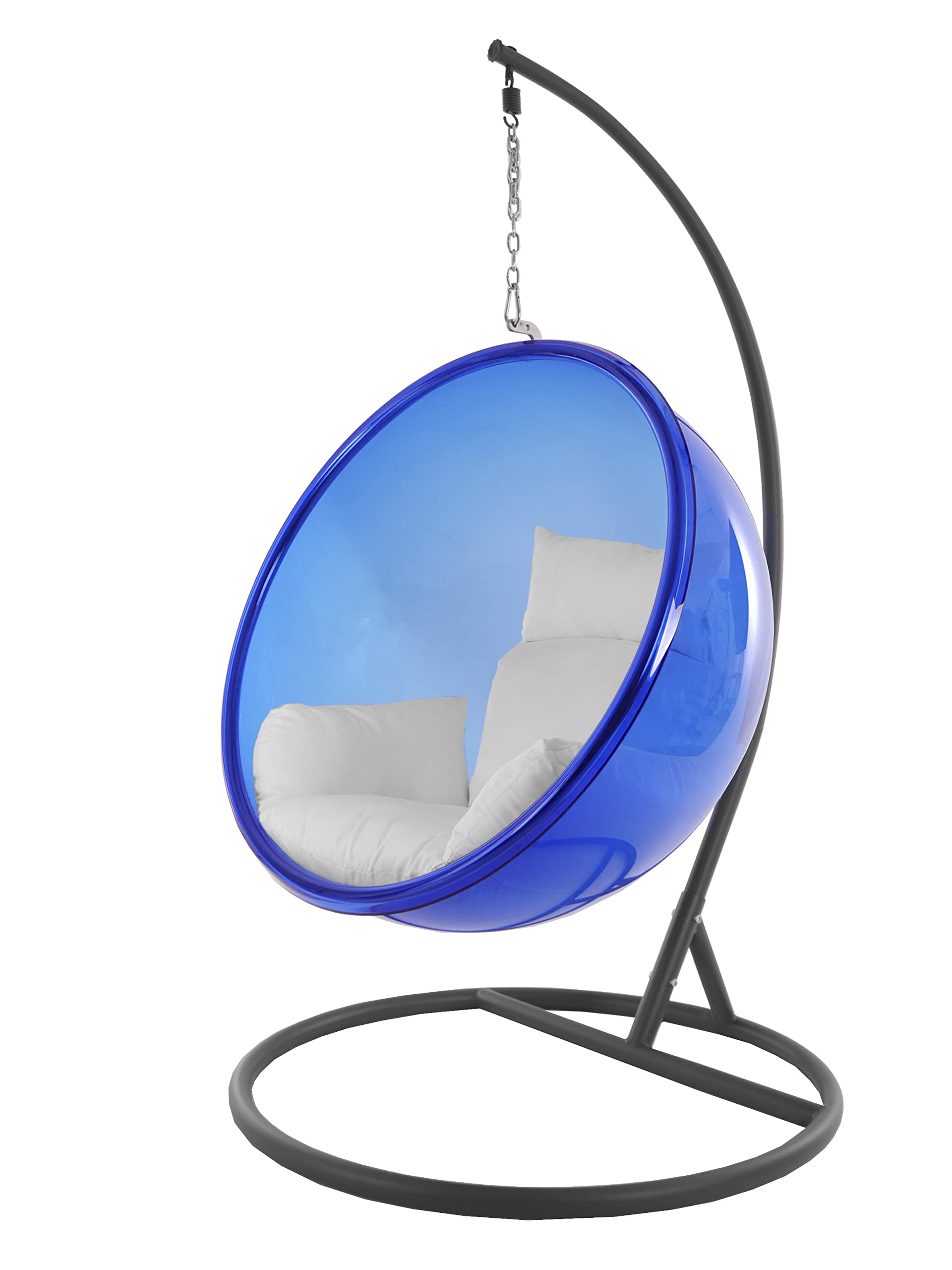 Kideo® Komplettset: Hängesessel mit Gestell & Kissen, Halbschale, Bubble, durchichtig (Gestell: grau/Korb: blau (Lapis Blue), Kissen: weiß (1000 Snow))