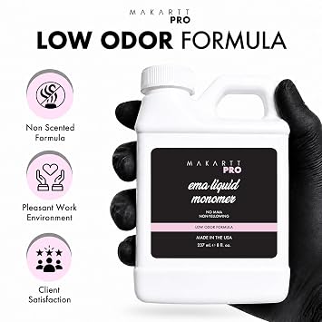 MakarttPro Low Odor Monomer, MMA Free, Made in USA, Non-Yellowing Professional Grade Formula, Beginner Nail Tech Friendly - Essential Acrylic Nail Supply for Nail Technicians (8 fl oz)