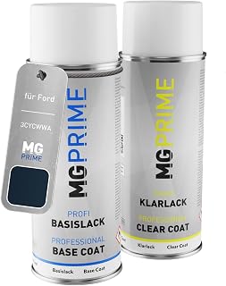 MG PRIME Pintura automotriz Set de aerosoles para Ford 3CYCWWA / PN3BH0 / E Ink Blue Metallic/Azul Egeo Metallic Pintura base pintura transparente, bote de spray de 400 ml