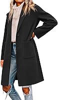 Tankaneo Women's Notched Lapel Pea Coat - Single Breasted Long Winter Trench Coat Outerwear