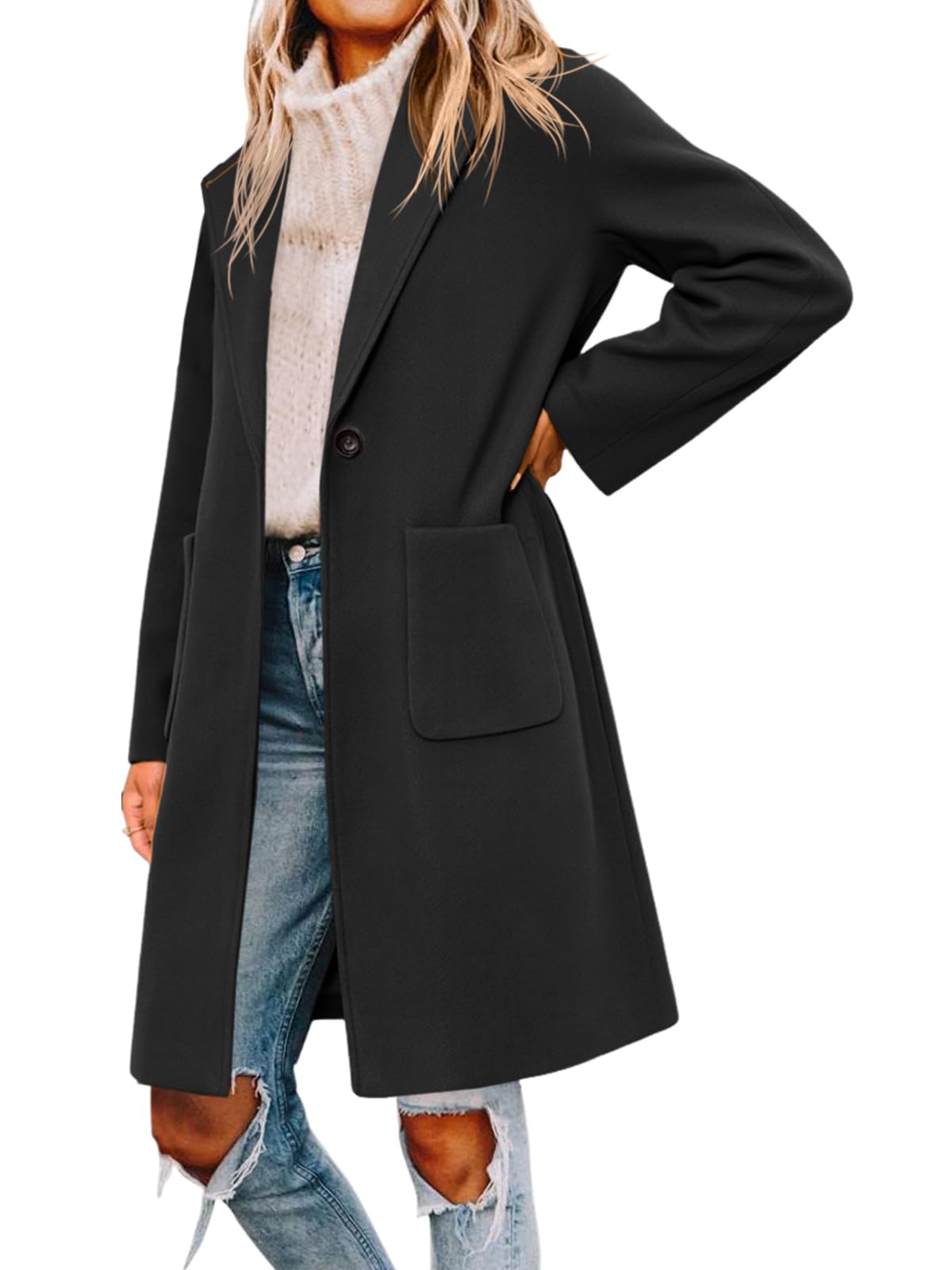 Womens Pea Coat Notched Lapel Single Breasted Long Jacket Winter Casual Trench Coat Outerwear-image-21