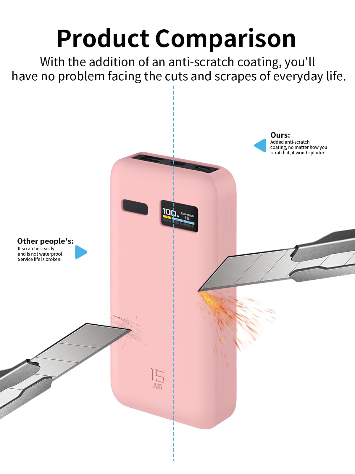 CUKTECH 15 Air Charger Power Bank 100 W, 15000 mAh, silikonowe etui – odporne na zarysowania, uderzenia, pyłoszczelne, przenośne, Slim Fit (różowe)