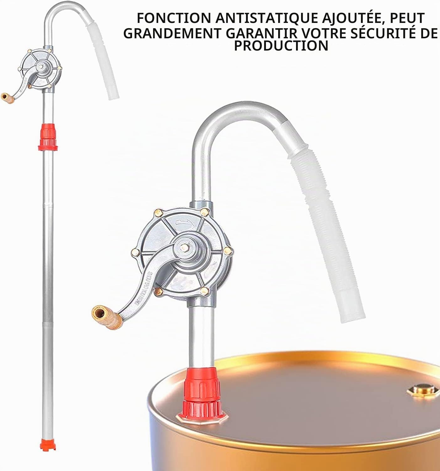 Pompe à Manuelle, Baril d' de manivelle rotative en Alliage d'aluminium, Pompe à Tambour Pompe à Manivelle Pompe a fût Outil de pompage de Carburant d'essence 29