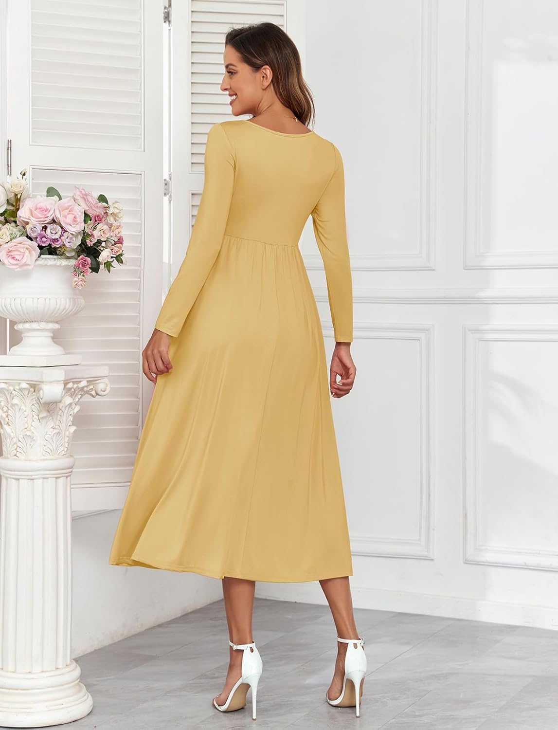 Maternity Tie Front Dress A Line Long Sleeve V Neck Flowy Pregnancy Maxi Dresses for Baby Shower Casual 2025 Fall - Image 6