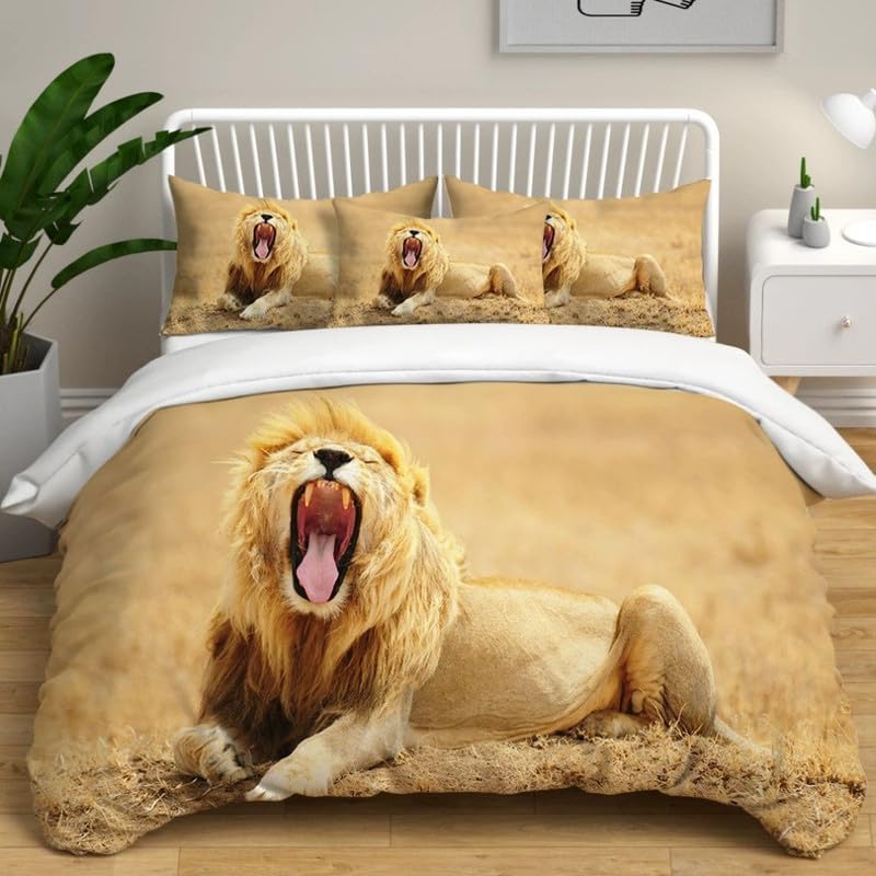 Funda nórdica de león para cama 90 en microfibra beige de 155x220 cm con almohada