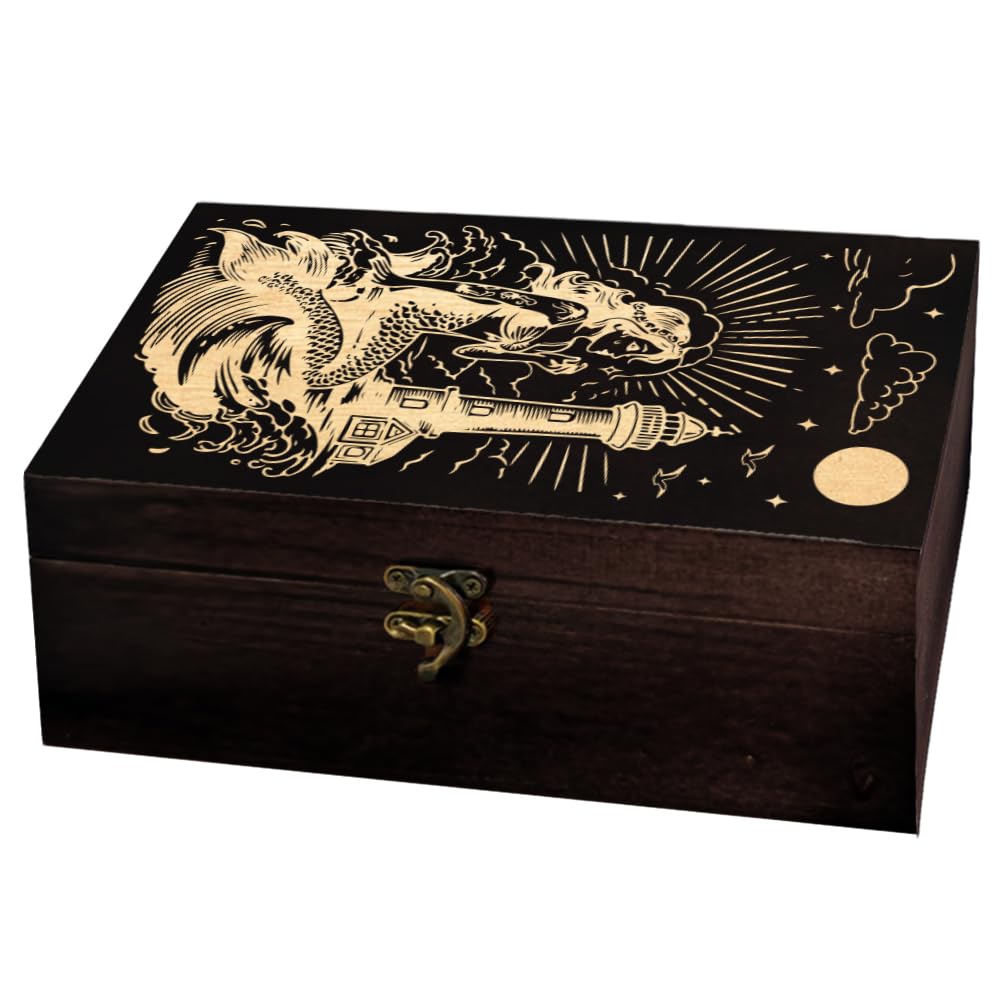 arricraft Lighthouse Mermaid Rectangle Divination Wood Storage Box with Lid