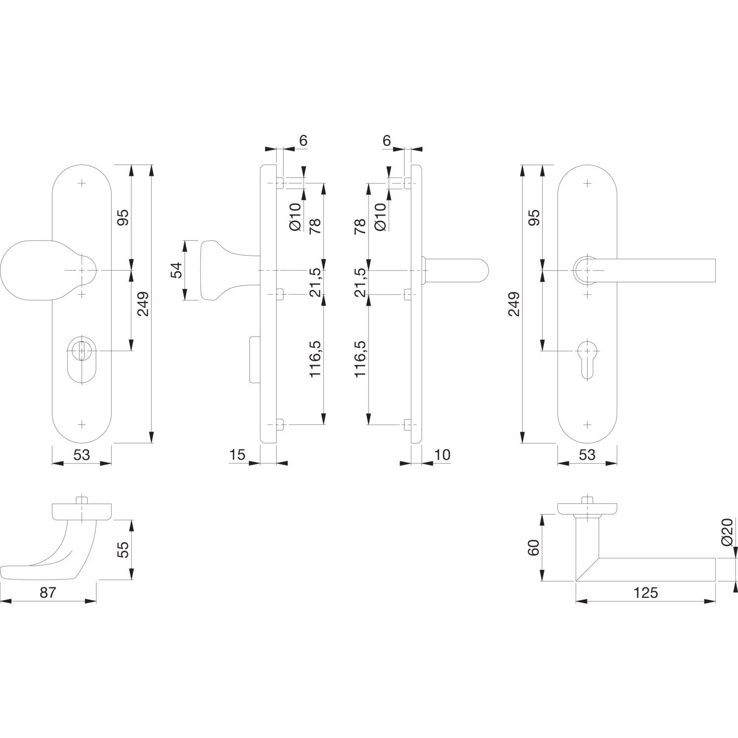 HOPPE AMSTERDAM 3899867 - Juego de cambio para puerta de entrada (distancia Ö-Norm de 88 mm, acero inoxidable mate, placa larga para grosor de puerta 62 – 72 mm, con protección de núcleo, pruebas: RC2
