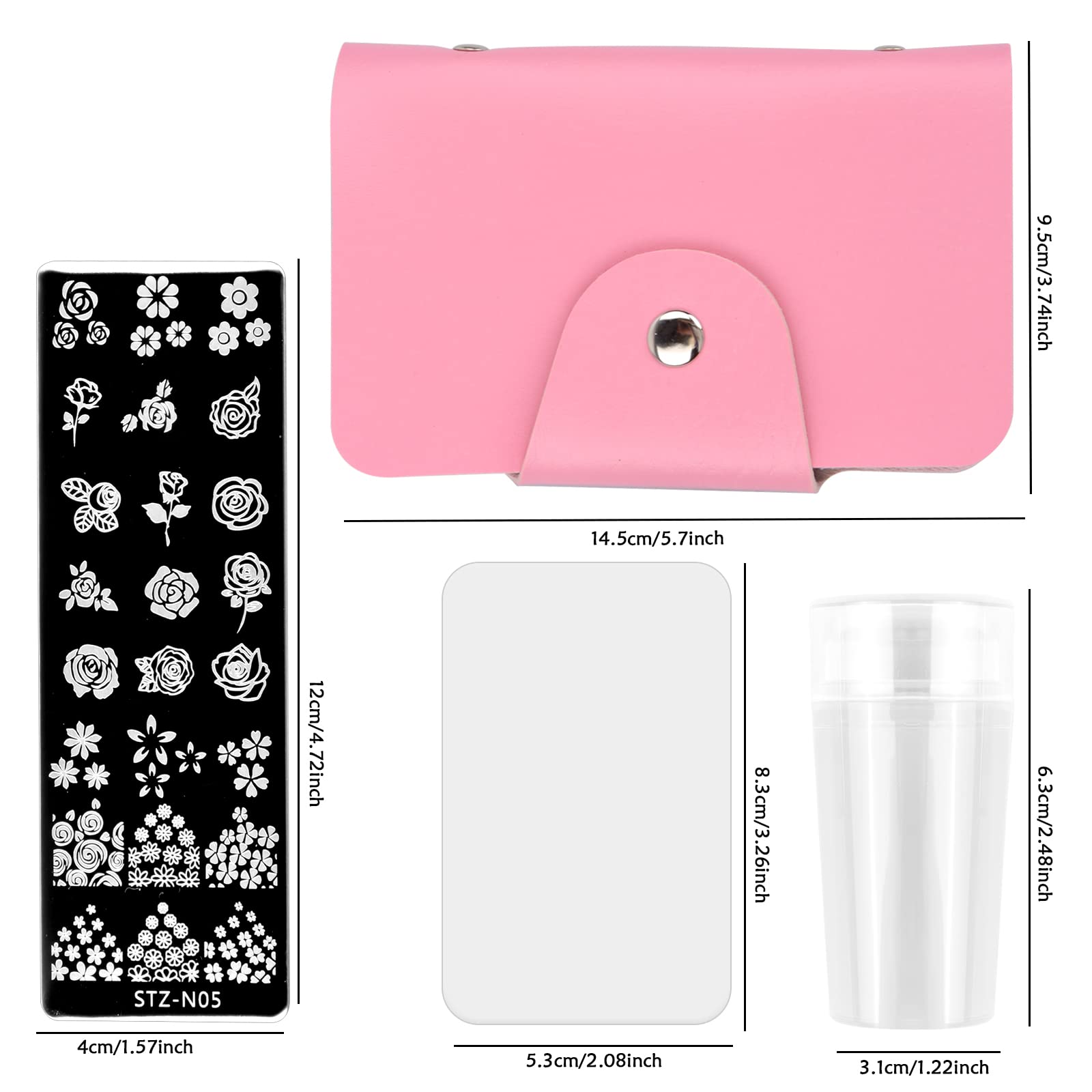 Nail Art Stamping Kit Plantillas para Uñas con Bolso Placas Sello Raspador Silicona