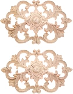 MUXSAM Wood Carved Applique Onlay Furniture Corner Frame Decal Unpainted Furniture DIY Decoration for Furniture Home Door Cabinet (22 x 14cm / 8.7 x 5.5inch), Pack of 2