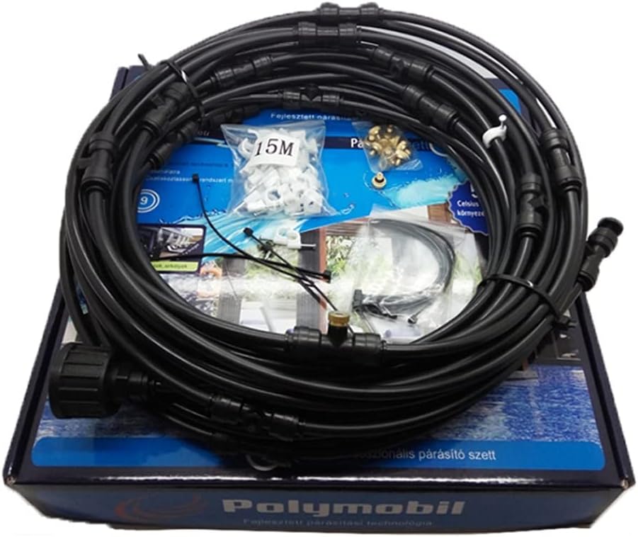 QFFL Fan Mist Kit, Outdoor Cooling System, Home Irrigation Sprinkler with Brass Mist Nozzles, for Patio, Lawn, Garden, Greenhouse (Color : White, Size : 12m)