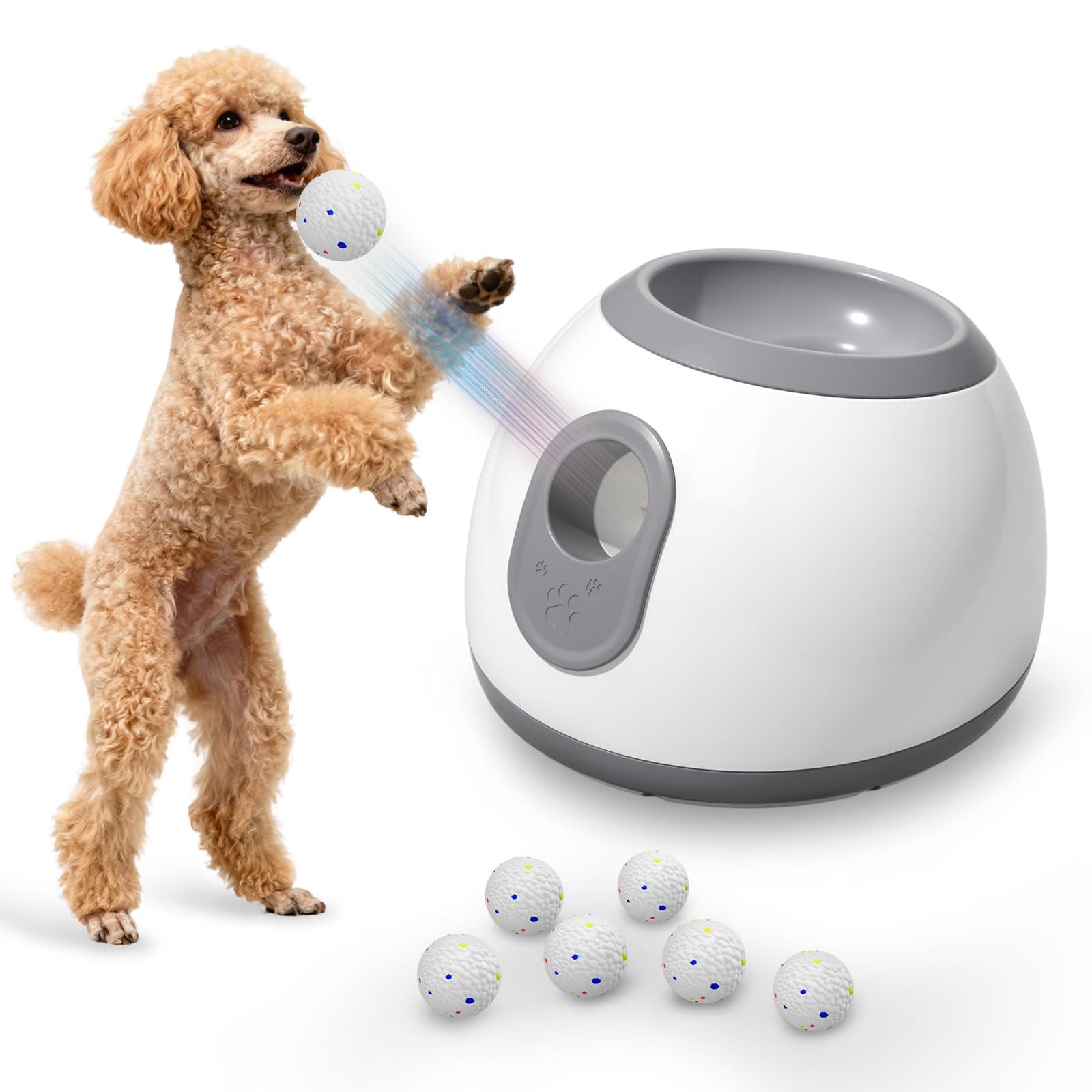 lancia palline per cani,lancia pallines per canii automatico con 6 pallinee da tennis da 2'',palla interattiva per canii distanza regolabile 10/20/30ft spara pallines per cani giochi