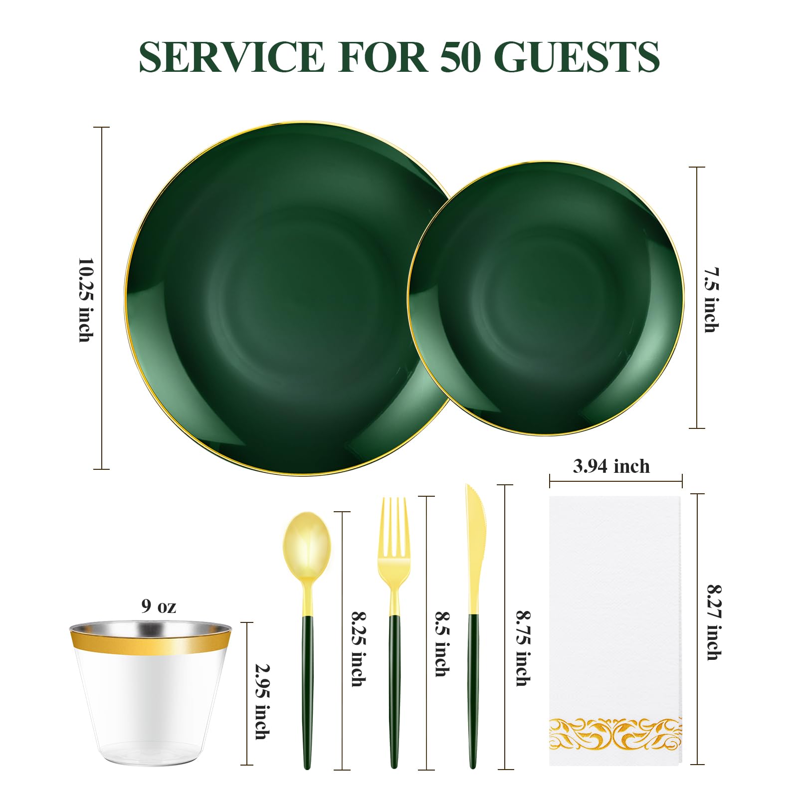 Green Gold Disposable Plates - 350 Piece Set -2