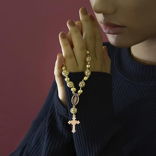 Miniatura 5 de 30 dijes de aleación dorada mezclados con diamantes de imitación religiosos con cruz y centro milagrosos, dijes de medalla milagrosa de Nuestra