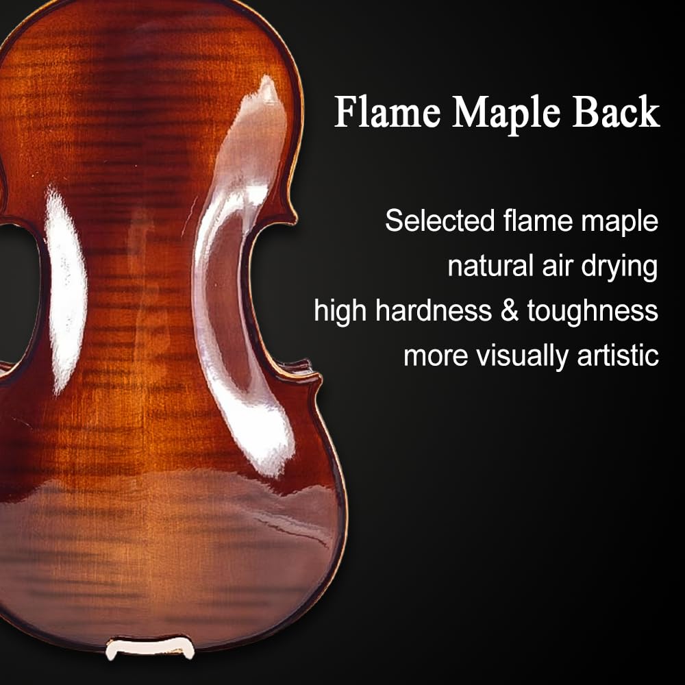 Violon 4/4 complet pour débutants, adultes, étudiants, épicéa vieilli, violon en bois massif, fixations en ébène avec étui rigide, épaulière, archet, accordeur, cordes supplémentaires (marron