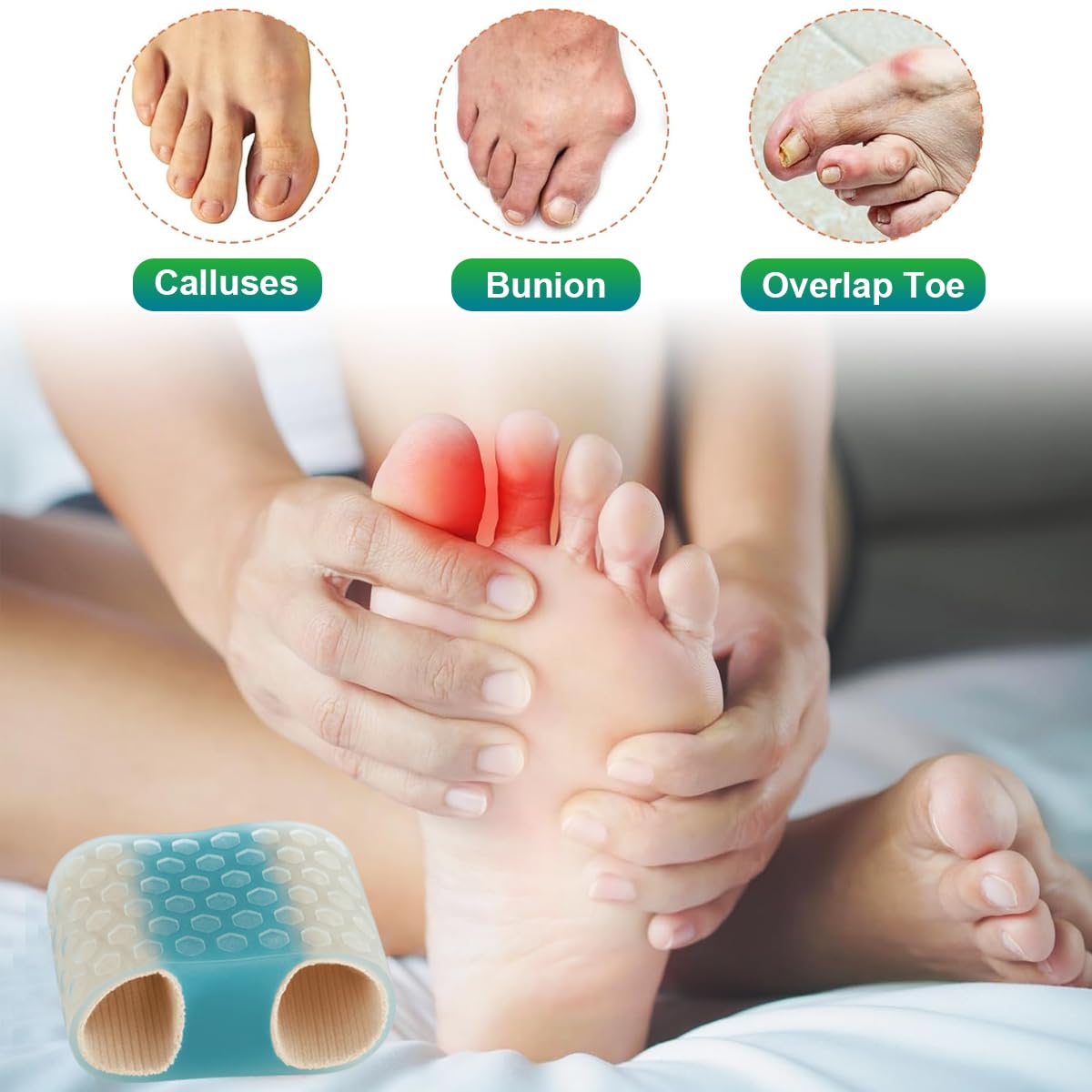 4-Pack SEBS Toe Spacers & Separators for Men & Women – Bunion Relief, Overlapping Toe Correction, Reusable (2blue+2color)