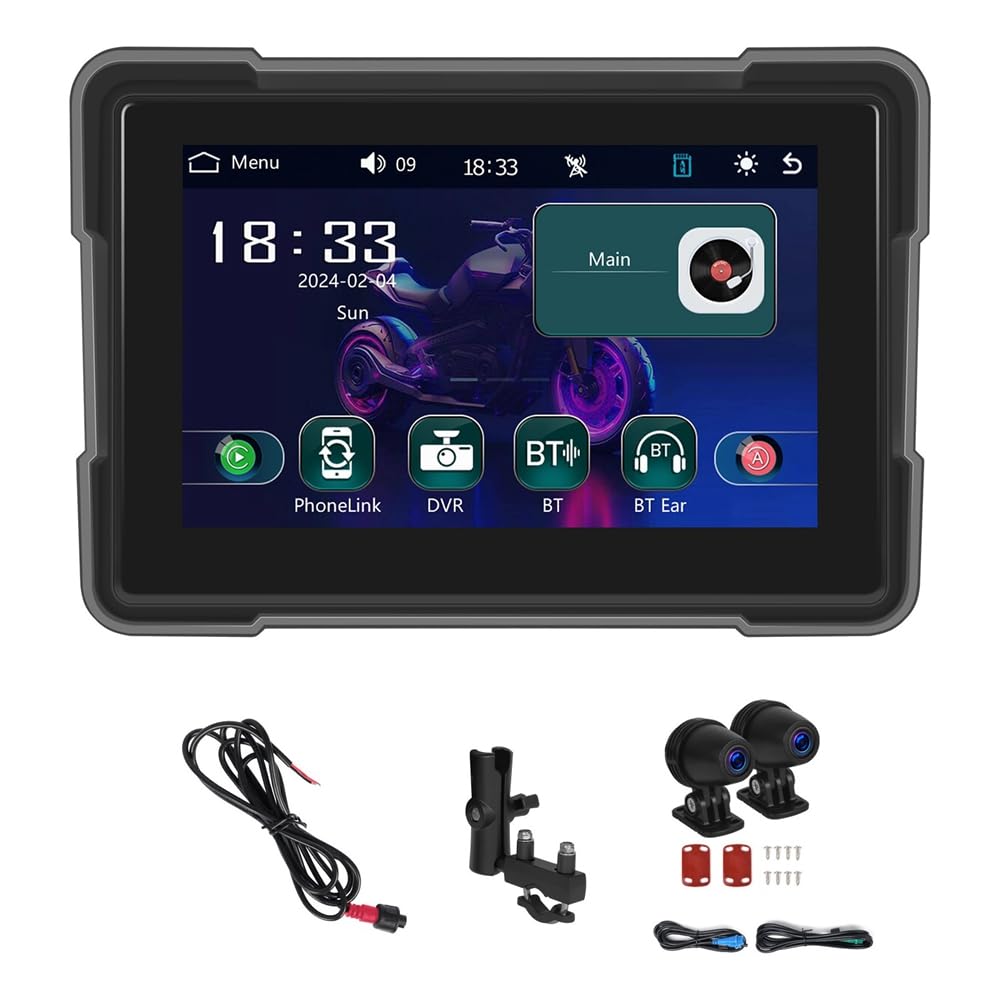 5 Pouces Moto sans Carplay Android Auto Portable Lecteur Intelligent Étanche Moto Affichage DVR, avec Caméra