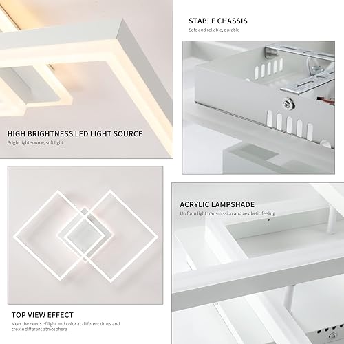 Miniatura 9 de Becailyer Lámpara de techo LED moderna de 71 W, lámpara de techo regulable empotrada con control remoto, lámpara de techo cuadrada de acrílico de