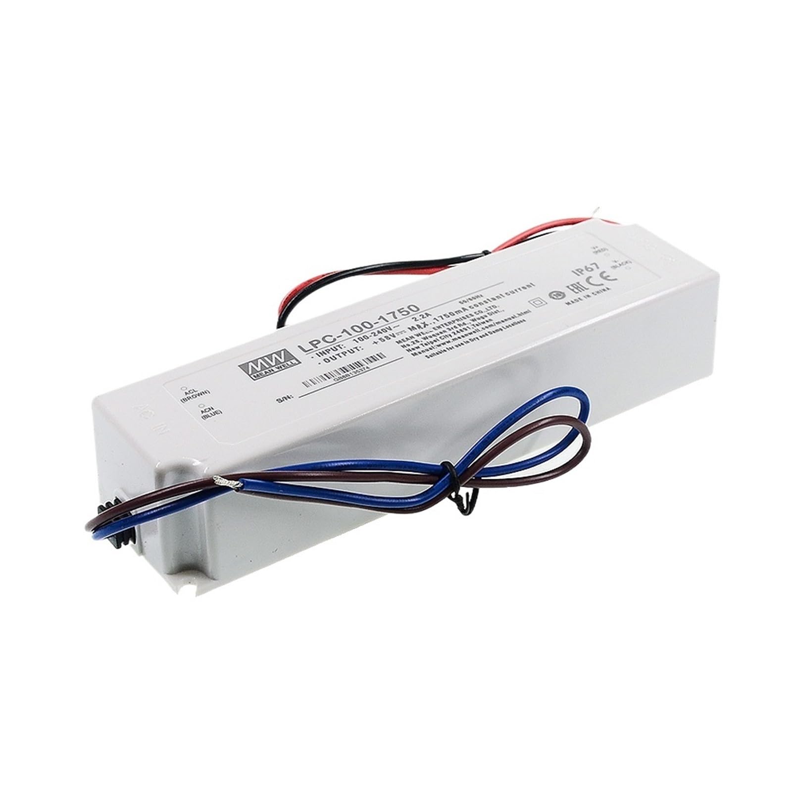 FCARUMIQP LPC-100-1750 Switching Power Supply 1750mA 29~58V DC 100W IP67 Waterproof LED Driver 110V/220VAC