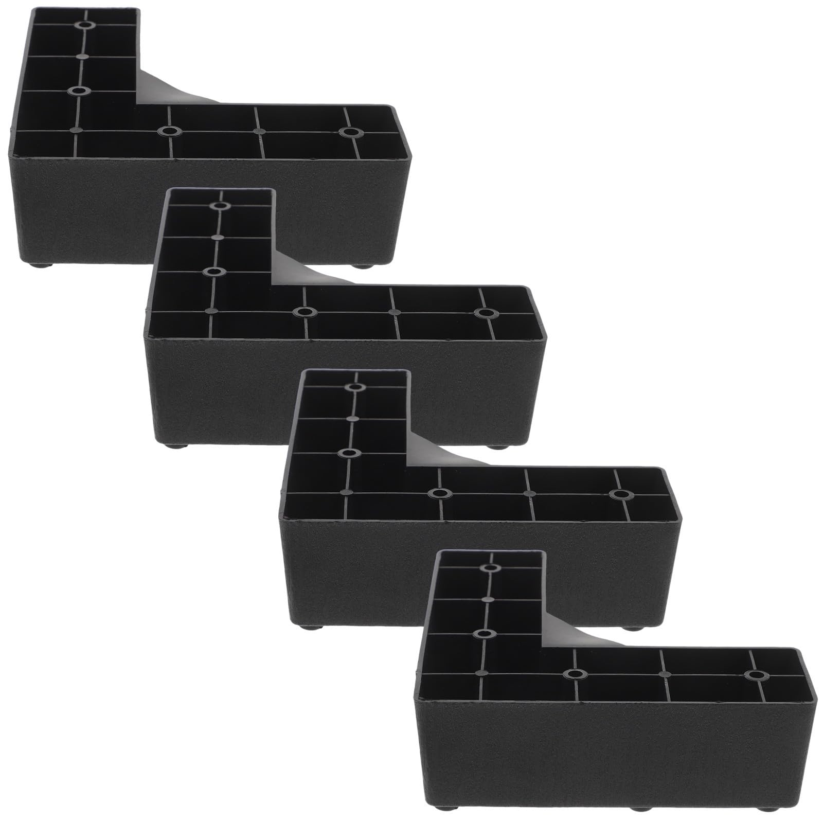 Patas sofa de plastico en L, elevadores negros estables de cama y escritorio, 4 uds