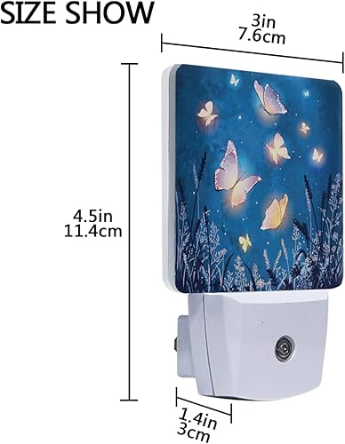 Miniatura 3 de Juego de 2 luces nocturnas de mariposa mágica, con diseño de mariposas, estrellas, enchufables, luces nocturnas LED automáticas, lámpara con sensor