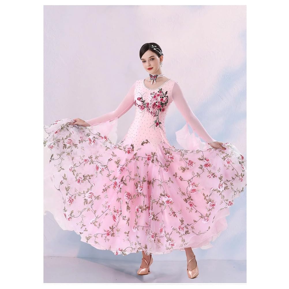 Abiti da Ballo da Competizione Professionali A Maniche Lunghe Gonna da Ballo A Ruota Grande da Donna per Feste di Valzer Abbigliamento da Danza Moderna Abiti da Banchetto