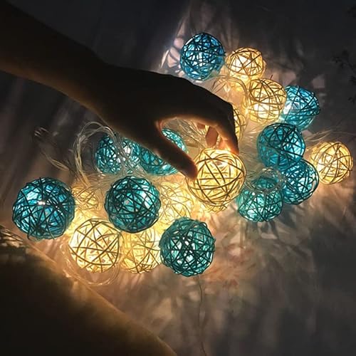 Padom Waterproof Rattan Ball String Lights20 Led, Battery Operated, Copper Wire, Energy Efficient, High Light/Low Light/Shine/3 Modes, Indoor Outdoor Multicolor Light Decorative For Christmas Party #TOP1