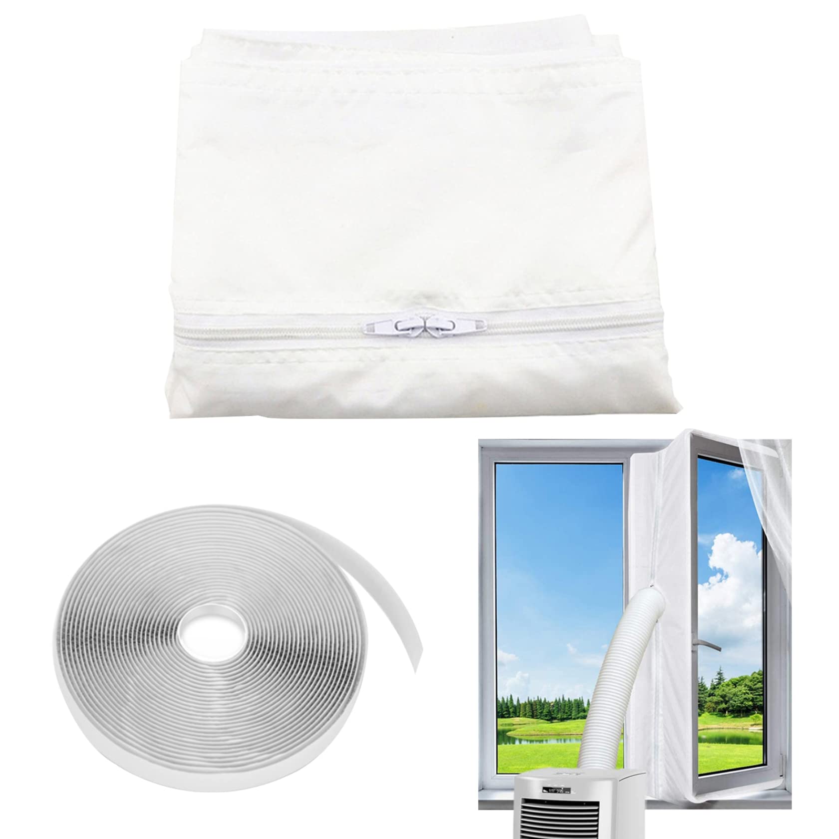 Wilafury Air Conditioner Window Seal, Window Seal for Portable Air Conditioner Tumble Dryer with Zip Hook Tape, 400cm