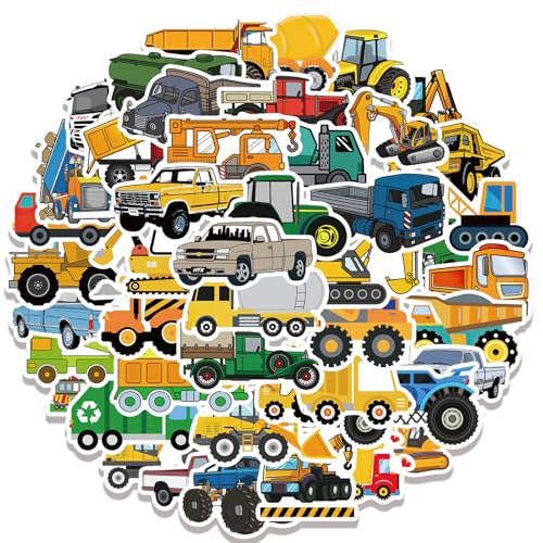 50Pcs Transport Vehicle Stickers Engineering Vehicle Stickers Vinyl Waterproof Truck Stickers for Kids - Vehicle Party Favors Stickers (TruckA)