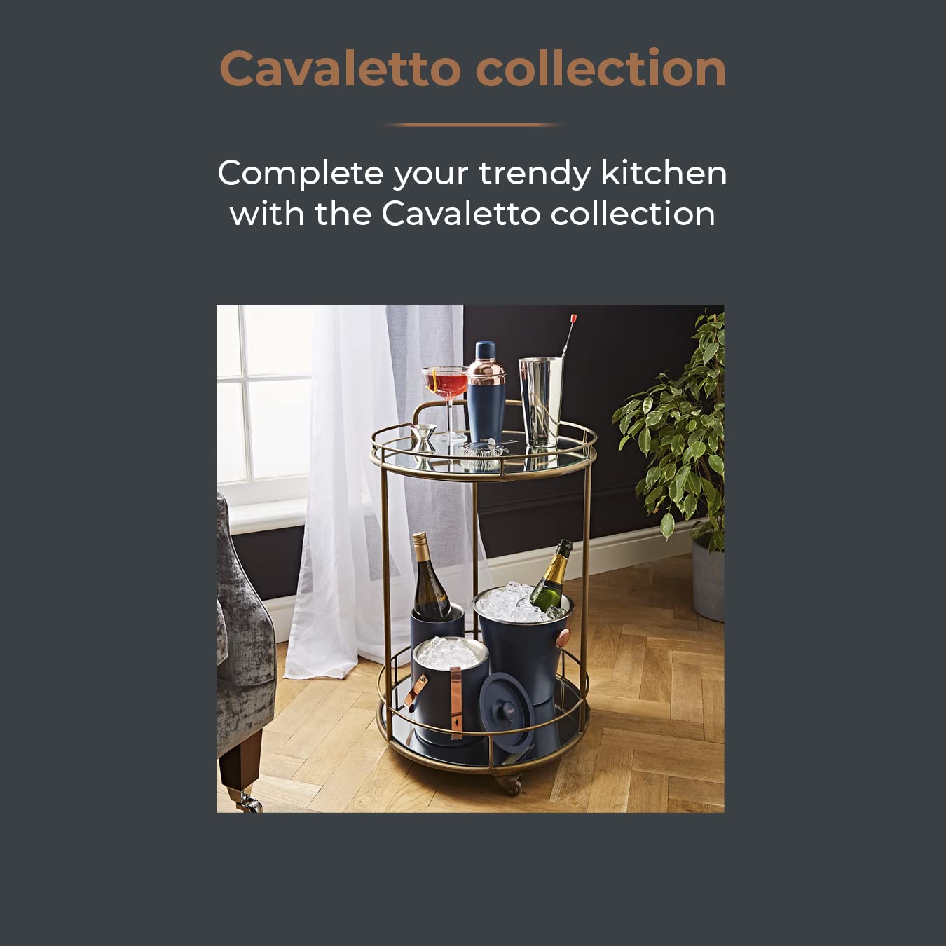 Tower Cavaletto T879029MNB Ensemble de Bar 3 pièces avec Refroidisseur à vin, Seau à Glace et Seau à Champagne Bleu Nuit