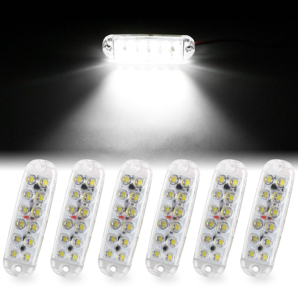 Sidaqi Surface Mount DC12-80V 12LED Emergency Flashing Strobe Lights for Truck Car Vehicle LED Mini Grille Lights Waterproof Warning Hazard White Strobe lights (Pack of 6)