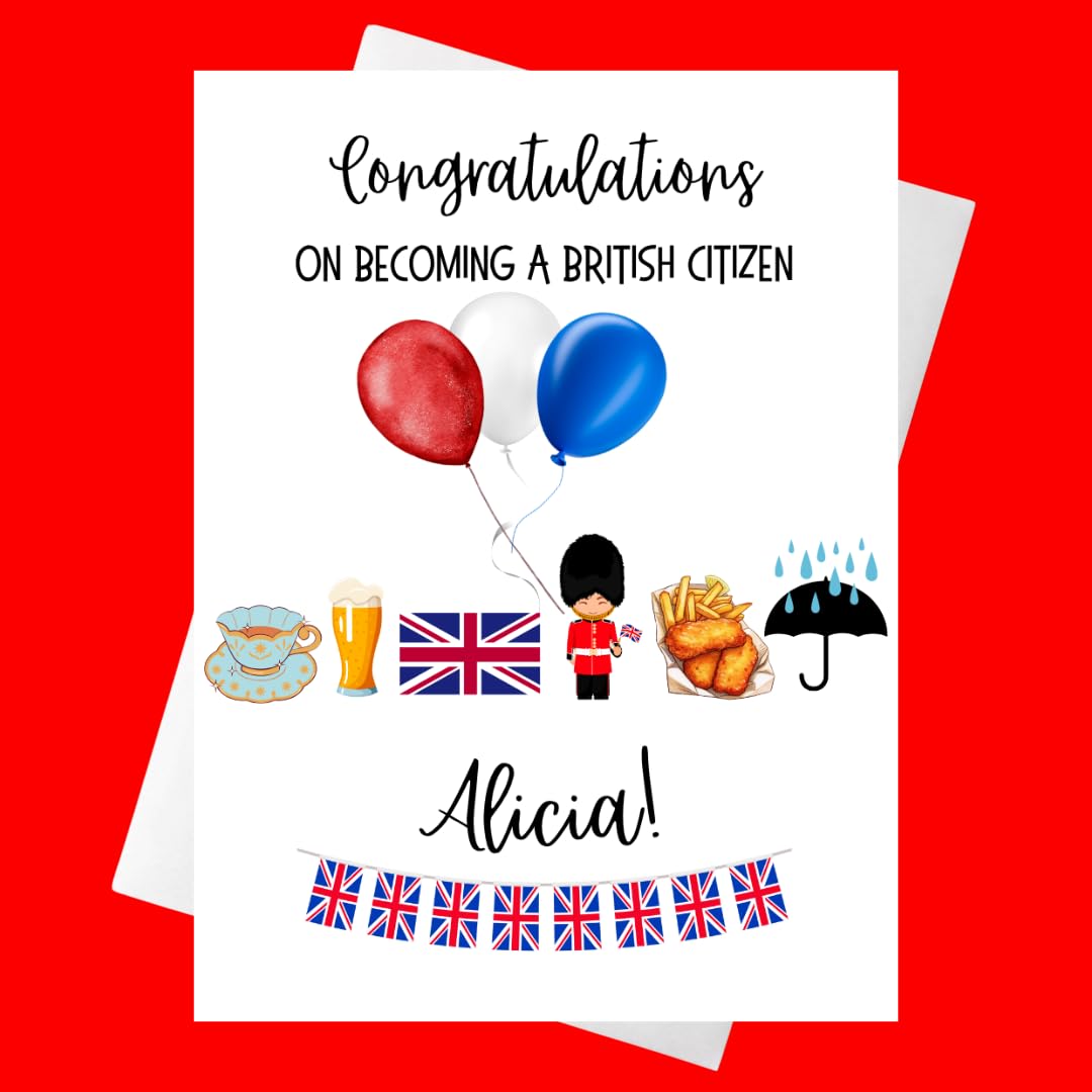 Personalised Congratulations on Becoming A UK British Citizen Card | Citizenship Dual Citizen Card Union Jack Bunting Celebration