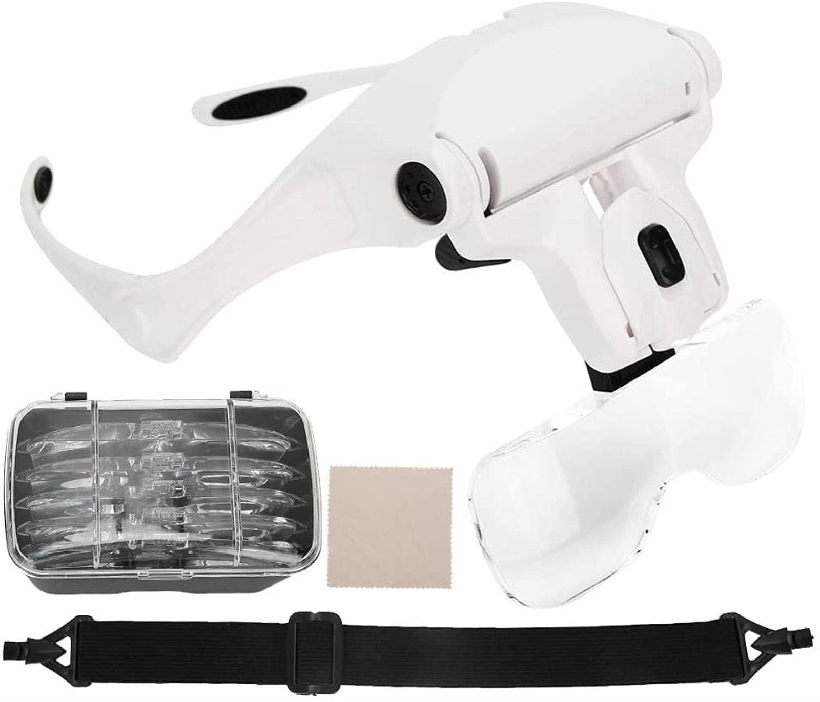 Lupe, Kopfbandlupe, Kopfband, Lupe mit verstellbarem LED-Licht, Kopfhalterung, Lupe für Naharbeit, Juwelier, Lupe, Basteluhr