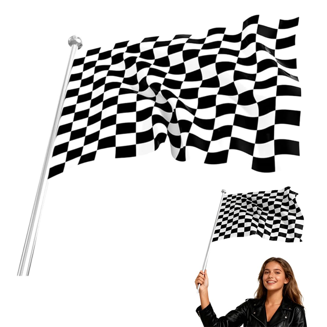 Bandierine da Corsa 30 Metri Bandierine a Scacchi Auto da Corsa Bianche e Nere per Decorazioni Festa Auto da Corse Interni Estern
