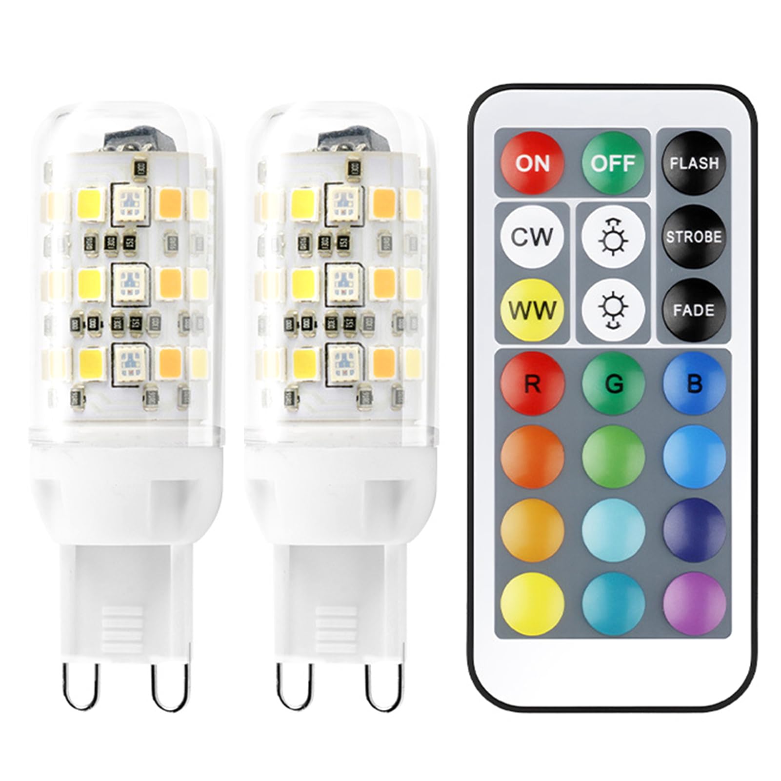 2-PackColour Changing Light Bulb, E14/G9 RGB LED Light Bulb with Remote Control Dimmable Color Changing Warm White 12 RGB Colors for Home, Mood Lighting,Party Decor 2PCS
